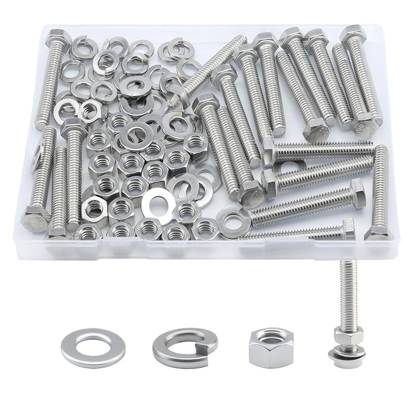 JROUTH 5/16-18x2 Hex Head Screw Bolt (20PCS), Lock Nuts,Flat & Lock Washers Kits,304 Stainless Steel 18-8,Fully Threaded. - Image 1